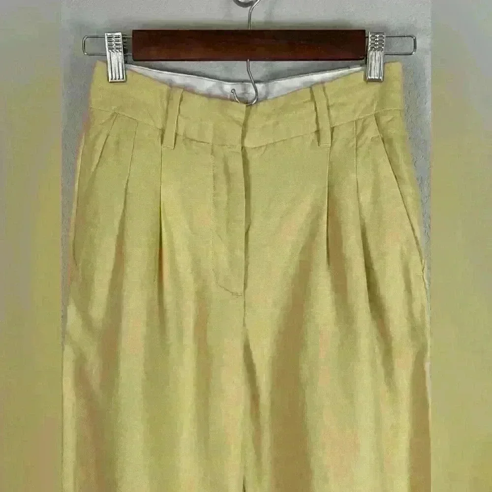 Wilfred Aritzia Yellow Linen Blend Wide Leg Pant Women's Size 00